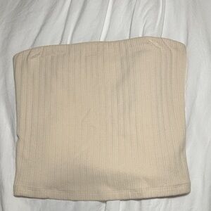 Beige Strapless Ribbed Tube Top